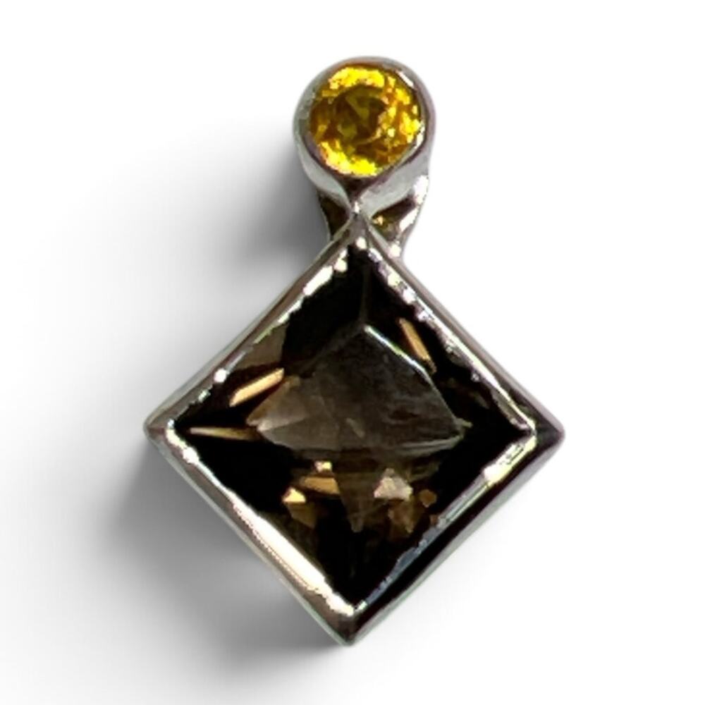 TGGC Genuine Smoky Quartz & Topaz Pendant Sterling Silver 925 Small 1.65g